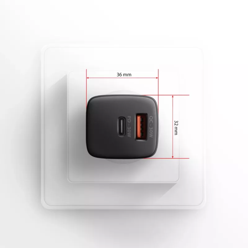 Axagon ACU-PQ30 PD3.0 & QC4+ 2xOUTPUTS sienas lādētājs 30W