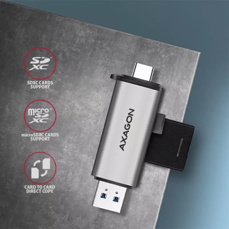 Axagon CRE-SAC SuperSpeed USB-C+USB-A karšu lasītājs 5 Gbps