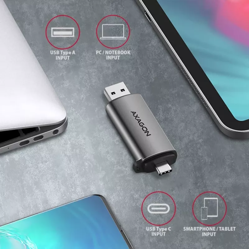 Axagon CRE-SAC SuperSpeed USB-C+USB-A karšu lasītājs 5 Gbps