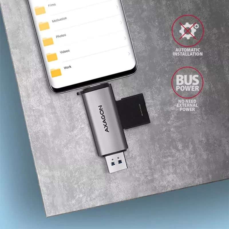 Axagon CRE-SAC SuperSpeed USB-C+USB-A karšu lasītājs 5 Gbps