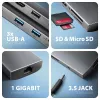 Axagon HMC-8HLSA, USB 5Gbps centrmezgls, 3x USB-A, HDMI 4k/60Hz, RJ-45, SD/microSD, audio, PD 100W
