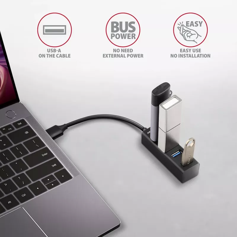 Axagon HUE-M1A 4x USB 3.2 Gen 1 MINI centrmezgls, metāls, 20 cm USB-A kabelis