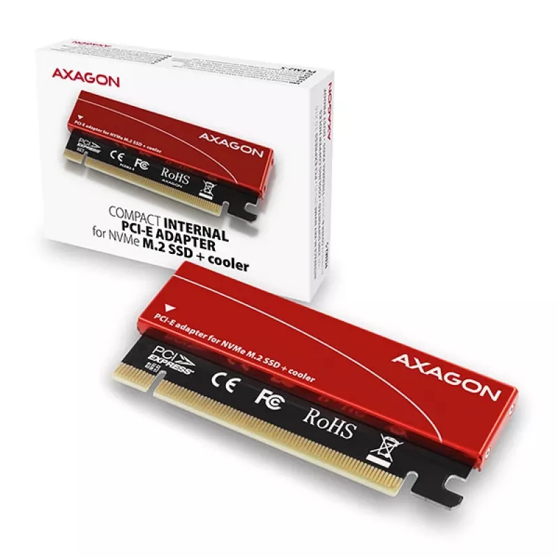 Axagon PCEM2-S PCIe x16 - M.2 NVMe M-key slota adapteris, ar pasīvu alumīnija dzesētāju