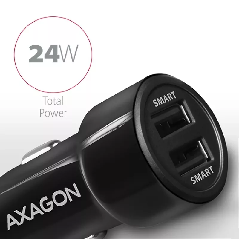 Axagon PWC-5V5 SMART auto lādētājs 24W, 2x USB-A ports, 5V/2.4A + 5V/2.4A