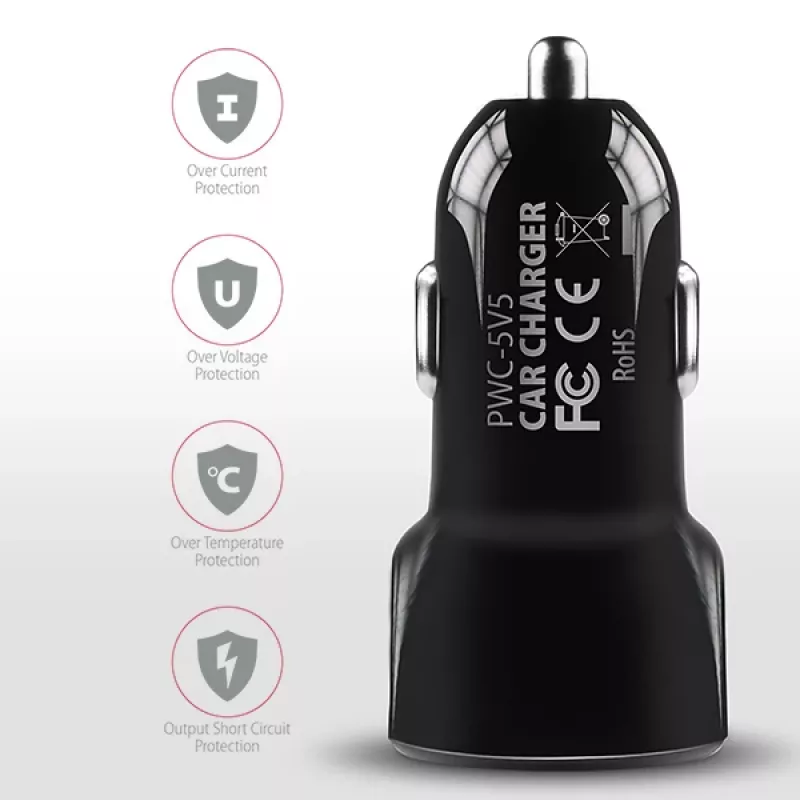 Axagon PWC-5V5 SMART auto lādētājs 24W, 2x USB-A ports, 5V/2.4A + 5V/2.4A