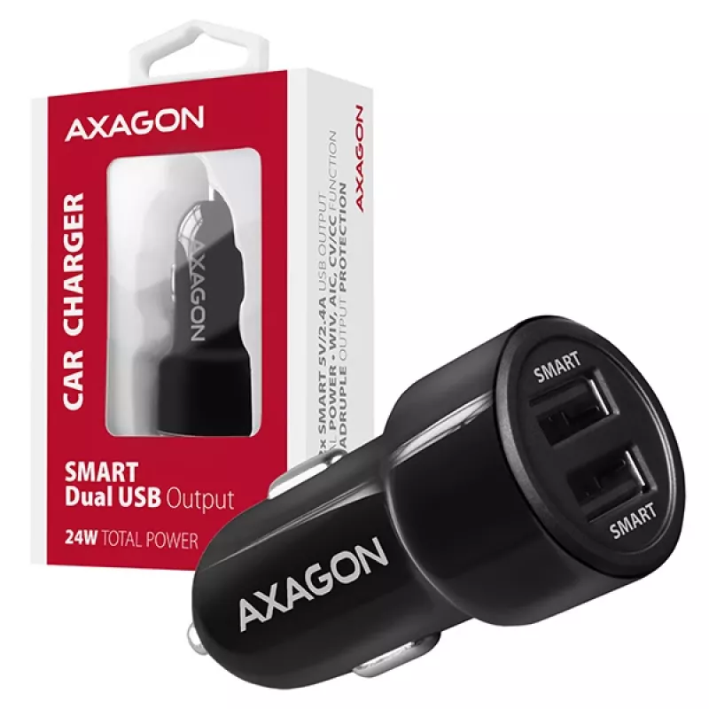 Axagon PWC-5V5 SMART auto lādētājs 24W, 2x USB-A ports, 5V/2.4A + 5V/2.4A
