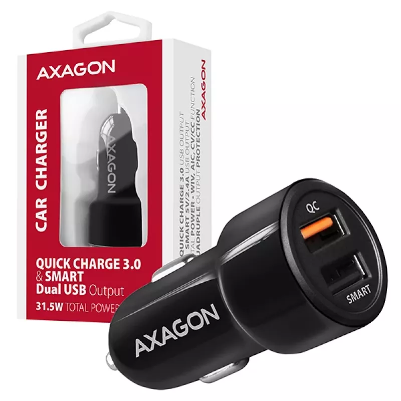 Axagon PWC-QC5 mobilās ierīces lādētājs Mobilais telefons, Viedtālrunis, Planšetdators, Universāls Melns Cigarešu šķiltavas Ātrā uzlāde Auto