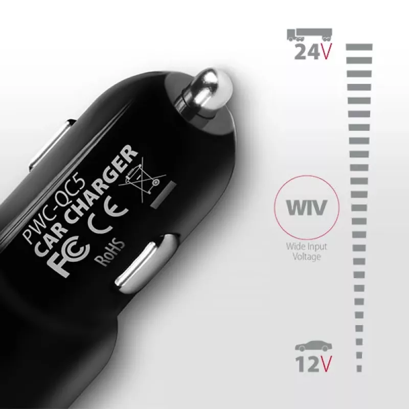 Axagon PWC-QC5 mobilās ierīces lādētājs Mobilais telefons, Viedtālrunis, Planšetdators, Universāls Melns Cigarešu šķiltavas Ātrā uzlāde Auto