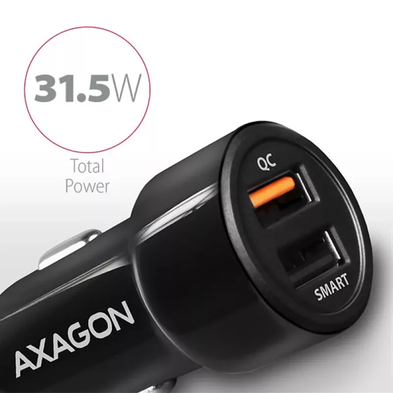 Axagon PWC-QC5 mobilās ierīces lādētājs Mobilais telefons, Viedtālrunis, Planšetdators, Universāls Melns Cigarešu šķiltavas Ātrā uzlāde Auto