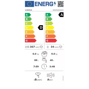 Gorenje WD2PA964ADW Veļas žāvētājs 9 kg / 6 kg 1400 apgr./min
