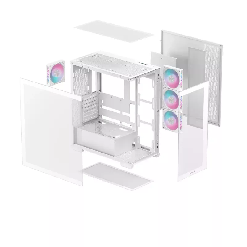 PC korpuss DeepCool CG580 4F WH Midi Tower ATX/Micro ATX/ITX, rūdīts stikls, 3×120mm + aizmugurējais 120mm ventilators, balts