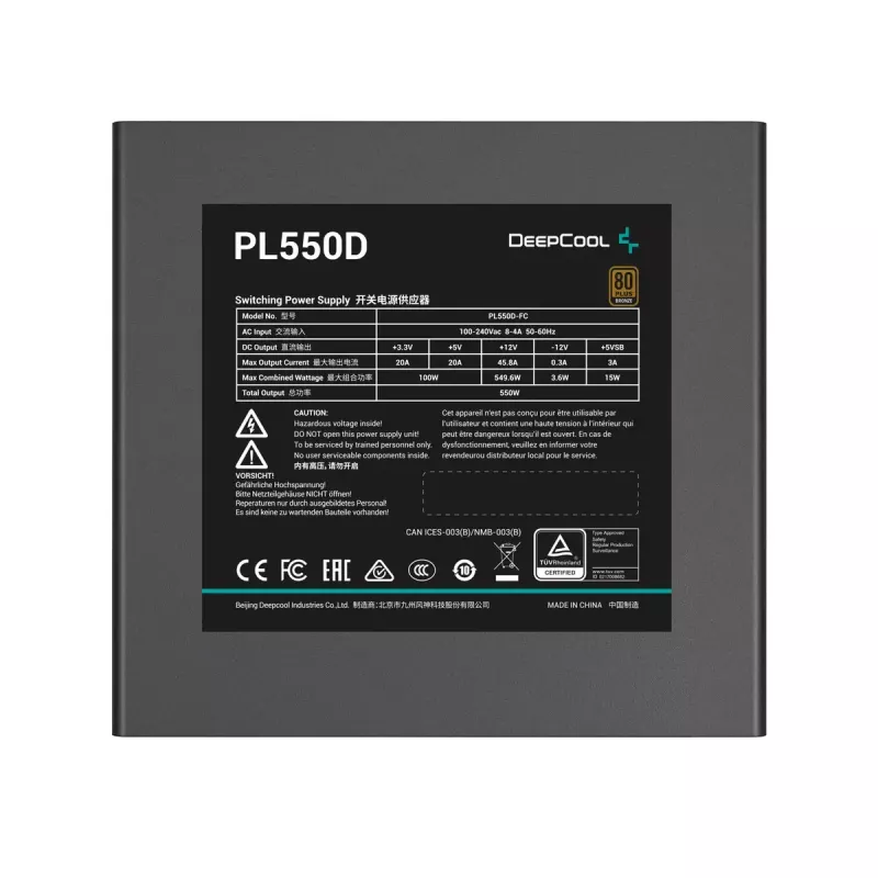 Barošanas bloks DeepCool PL550D 550W ATX 3.0 80 PLUS Bronze, 120mm ventilators, nemodulārs, 6 SATA, 3x 6+2 PCIe