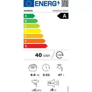 Gorenje WPNEI82A1SWIFI veļas mazgājamā mašīna Front-load 8 kg 1200 RPM Balta