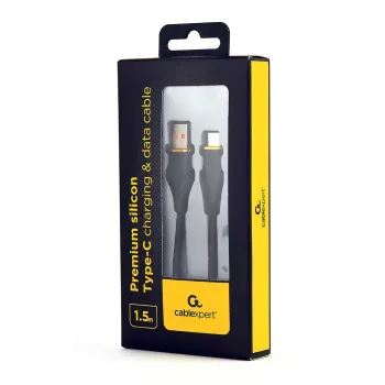 GEMBIRD Premium silikona Type-C USB uzlādes un datu kabelis, 1,5 m - Melns