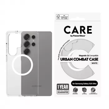PanzerGlass CARE™ by ® Urban Combat Case Caurspīdīgs ar Baltu Qi Samsung Galaxy S25 Ultra