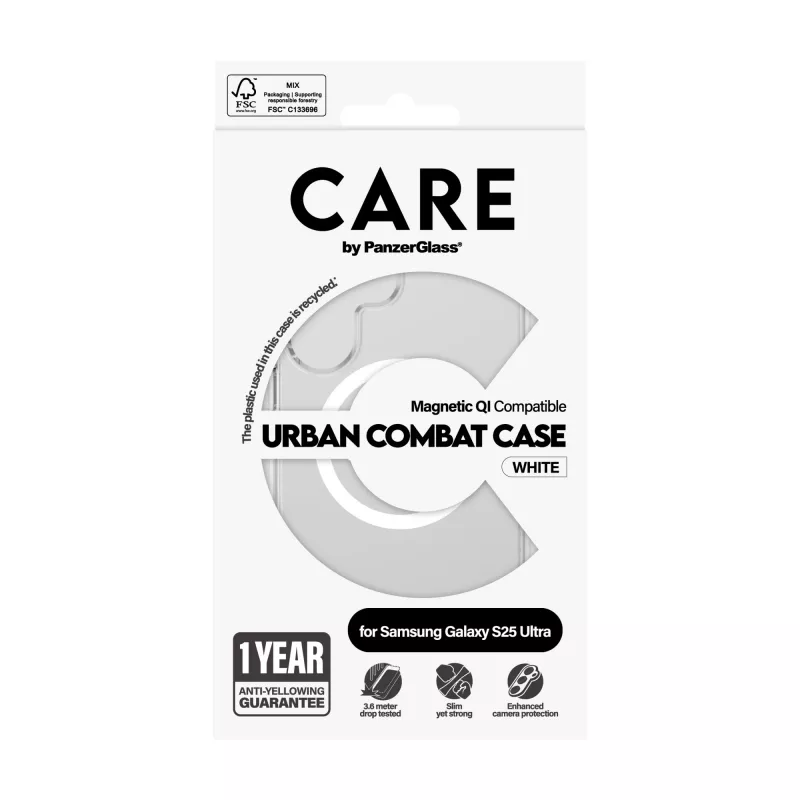 PanzerGlass CARE™ by ® Urban Combat Case Caurspīdīgs ar Baltu Qi Samsung Galaxy S25 Ultra