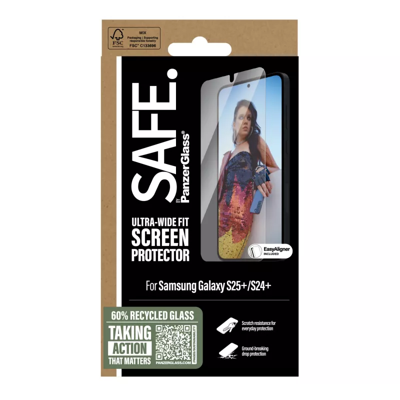 PanzerGlass SAFE. by ® ekrāna aizsargs Samsung Galaxy S25+ | S24+ | Ultra-Wide Fit ar EasyAligner