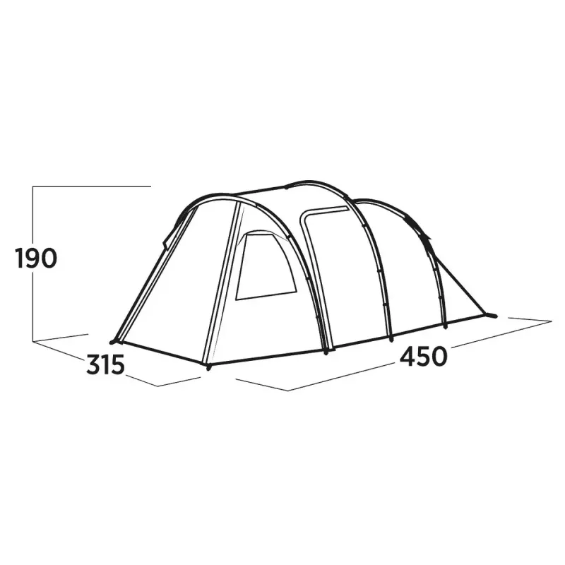 Piecvietīga telts easy camp Hidra 5, zaļa — ģimenes kempings, koplietošanas iekšpuse, izturīga pret laikapstākļiem
