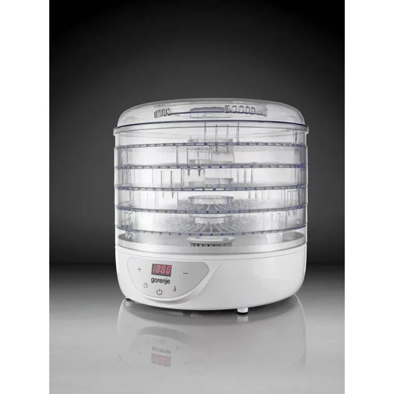 Pārtikas žāvētājs Gorenje FDK 24 DW — caurspīdīgs balts, Ø31 cm režģis, 240 W, maks. 70°C