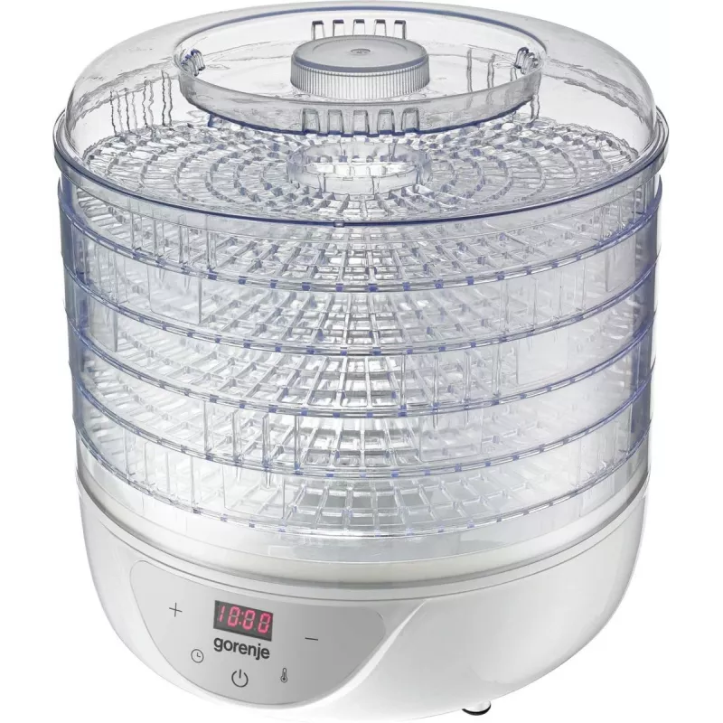 Pārtikas žāvētājs Gorenje FDK 24 DW — caurspīdīgs balts, Ø31 cm režģis, 240 W, maks. 70°C