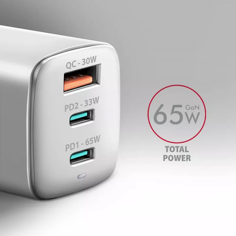 Axagon ACU-DPQ65W PD3.0 & QC4+ 3x IZVADI sienas lādētājs 65W