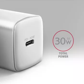 Sienas lādētājs Axagon ACU-PD30W 1x QC3.0/AFC/FCP/PD Type-C 30W Balts