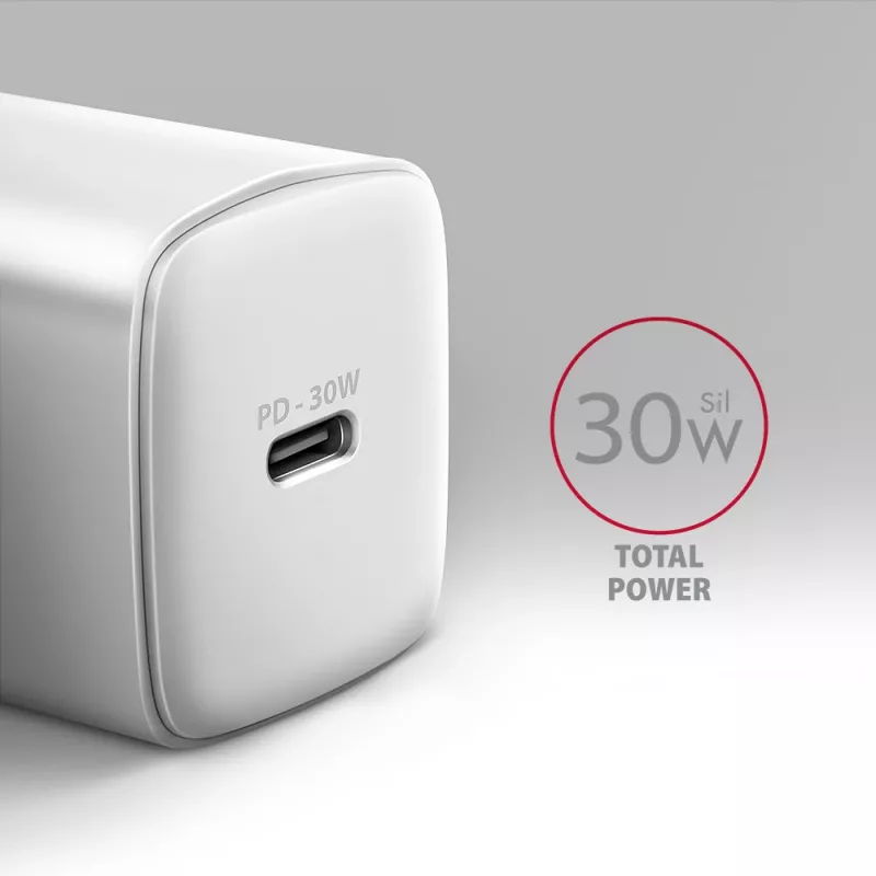 Sienas lādētājs Axagon ACU-PD30W 1x QC3.0/AFC/FCP/PD Type-C 30W Balts