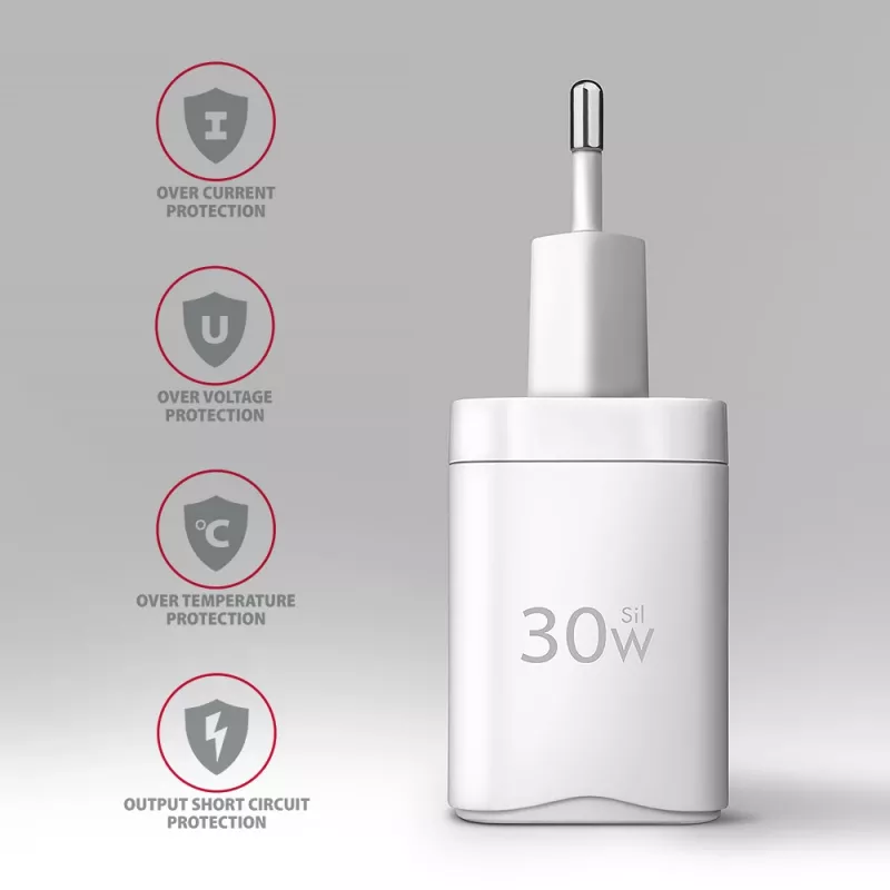 Sienas lādētājs Axagon ACU-PD30W 1x QC3.0/AFC/FCP/PD Type-C 30W Balts