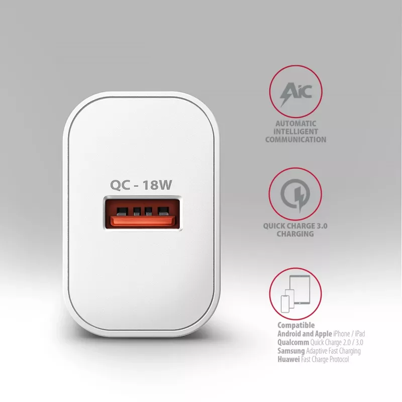 Axagon ACU-QC18W QC3.0 1xIZEJA sienas lādētājs 18W