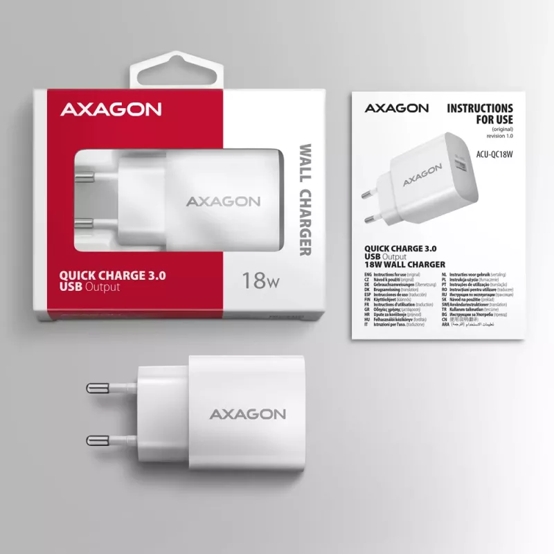 Axagon ACU-QC18W QC3.0 1xIZEJA sienas lādētājs 18W