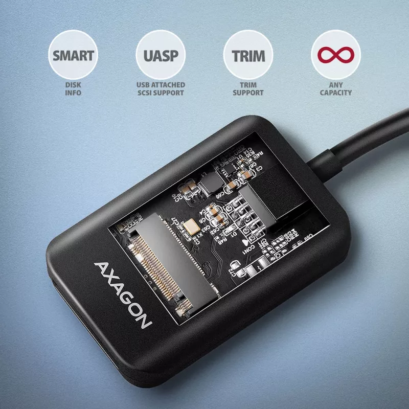 Axagon ADM2-CM USB-C adapteris M.2 NVMe SATA 10Gbps Melns