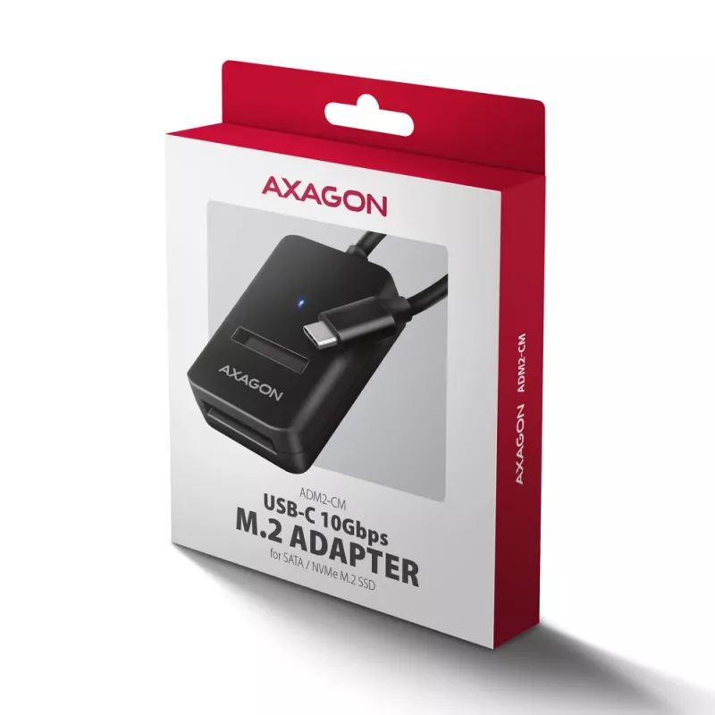 Axagon ADM2-CM USB-C adapteris M.2 NVMe SATA 10Gbps Melns