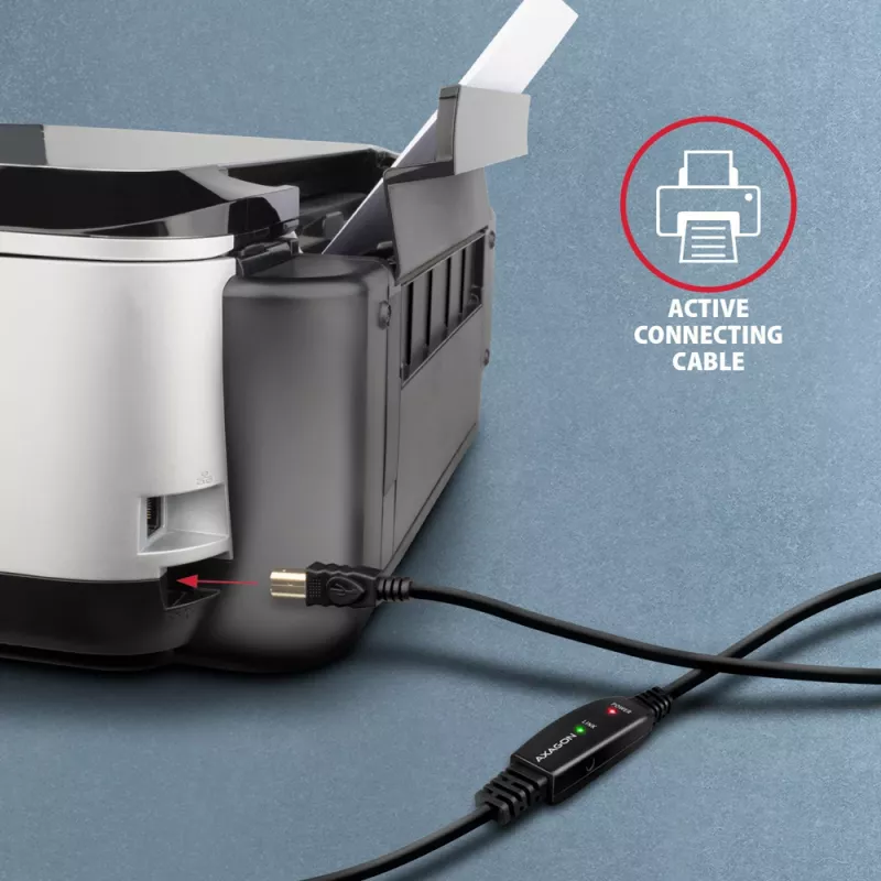 Axagon ADR-210B USB 2.0 A-M -> B-M aktīvais savienotājs/retranslators 10m