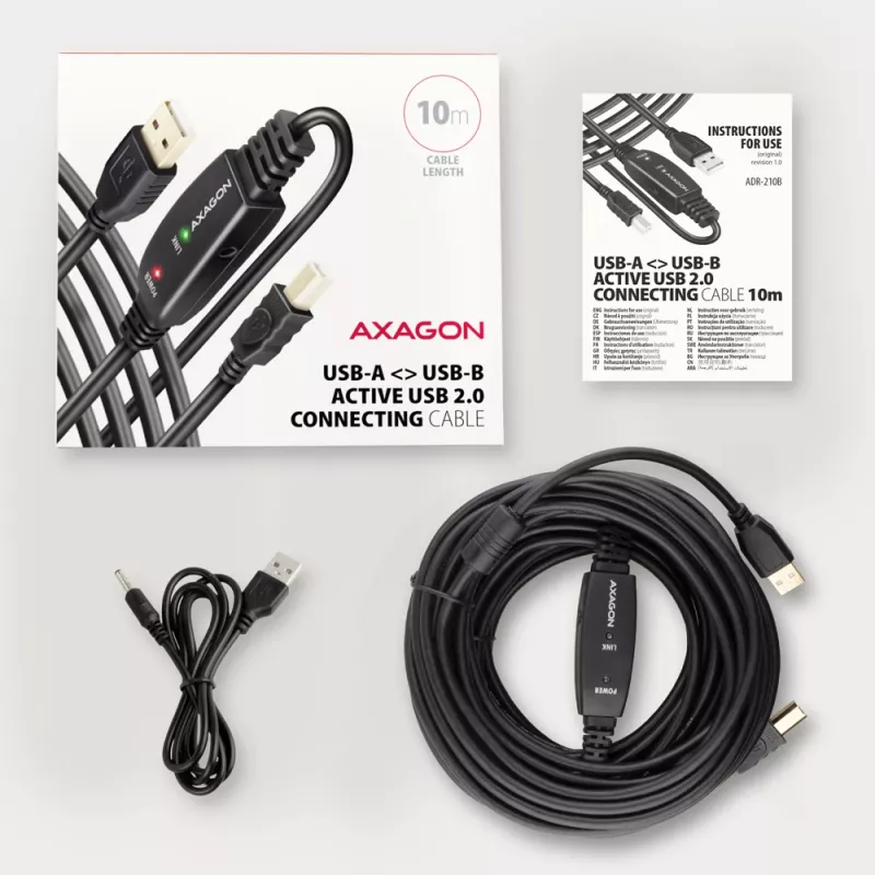 Axagon ADR-210B USB 2.0 A-M -> B-M aktīvais savienotājs/retranslators 10m