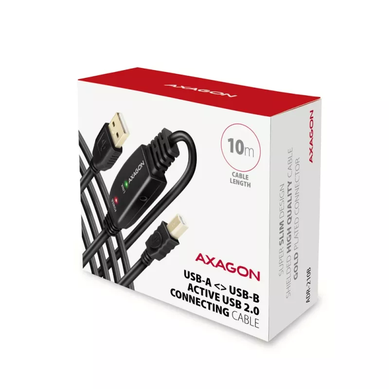 Axagon ADR-210B USB 2.0 A-M -> B-M aktīvais savienotājs/retranslators 10m