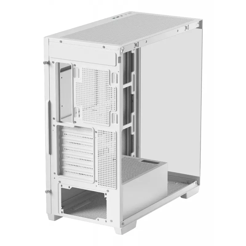 PC korpuss DeepCool CG580 WH Balts — ATX/mATX/ITX, rūdīts stikls, atbalsta 120/140 mm ventilatorus, 3.5 collu×2, 2.5 collu×3, USB 3.2 Gen1