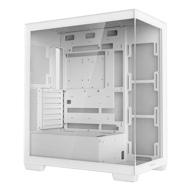 PC korpuss DeepCool CG580 WH Balts — ATX/mATX/ITX, rūdīts stikls, atbalsta 120/140 mm ventilatorus, 3.5 collu×2, 2.5 collu×3, USB 3.2 Gen1
