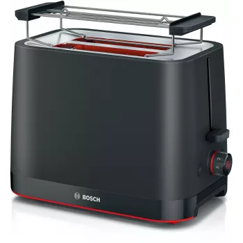 Toasteris Bosch TAT3M123 2 šķēlēm, 950 W, melns, rotācijas vadība, atkausēšana un uzsildīšana