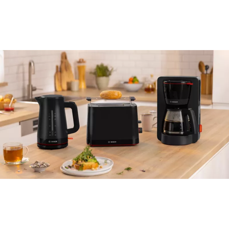 Toasteris Bosch TAT3M123 2 šķēlēm, 950 W, melns, rotācijas vadība, atkausēšana un uzsildīšana