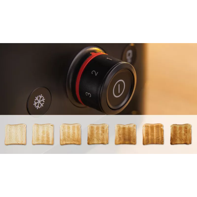 Toasteris Bosch TAT3M123 2 šķēlēm, 950 W, melns, rotācijas vadība, atkausēšana un uzsildīšana