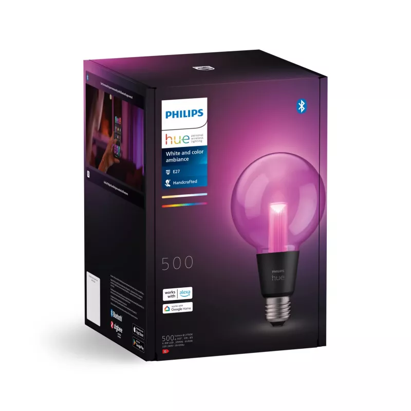 Viedā spuldze Philips Hue White and colour ambience G95 E27, 6,8 W, Bluetooth/Zigbee, caurspīdīga