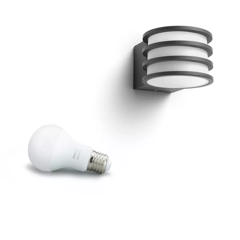 Philips Hue balta Lucca Outdoor sienas gaismeklis, Viedais sienas gaismeklis, Bluetooth/Zigbee, Antracīts, LED, Alumīnijs, E27