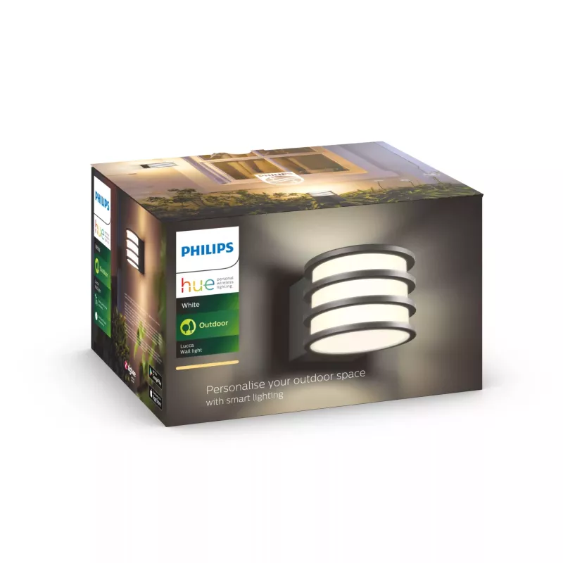 Philips Hue balta Lucca Outdoor sienas gaismeklis, Viedais sienas gaismeklis, Bluetooth/Zigbee, Antracīts, LED, Alumīnijs, E27