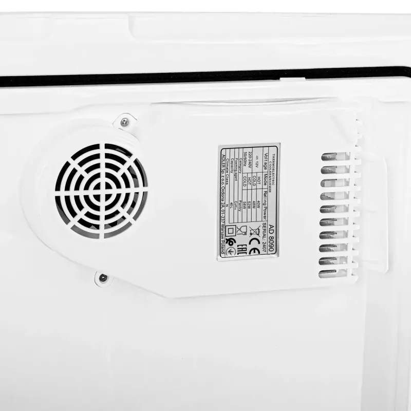 Pārnēsājams dzesētājs Adler AD 8090 — 40 L 12 V auto ledusskapis, Peltjē dzesēšana, 220–240 V tīkla barošana, riteņi