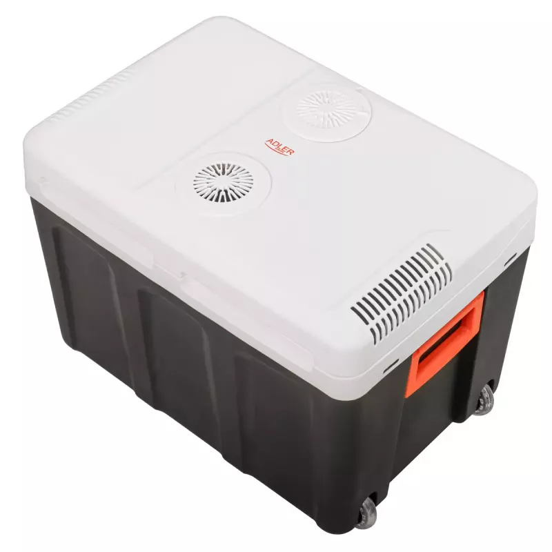 Pārnēsājams dzesētājs Adler AD 8090 — 40 L 12 V auto ledusskapis, Peltjē dzesēšana, 220–240 V tīkla barošana, riteņi