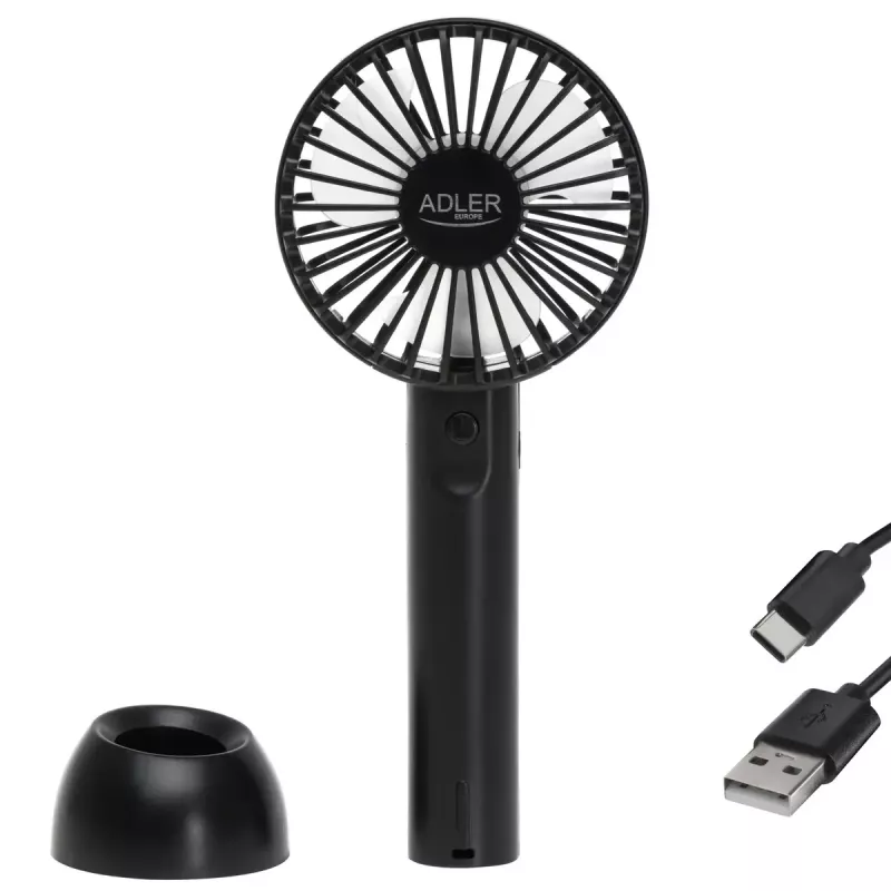Galda ventilators Adler AD 7338 Mini USB — 7 cm diametrs, 3 ātrumi, melns