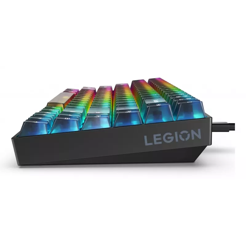 Mehāniskā spēļu tastatūra Lenovo Legion K510 Mini Pro 75% US English, 84 taustiņi, RGB, USB, 1,8 m kabelis, melna/caurspīdīga