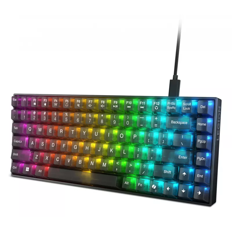 Mehāniskā spēļu tastatūra Lenovo Legion K510 Mini Pro 75% US English, 84 taustiņi, RGB, USB, 1,8 m kabelis, melna/caurspīdīga