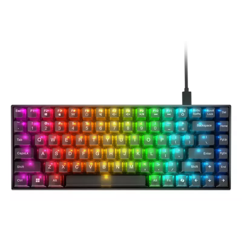 Mehāniskā spēļu tastatūra Lenovo Legion K510 Mini Pro 75% US English, 84 taustiņi, RGB, USB, 1,8 m kabelis, melna/caurspīdīga