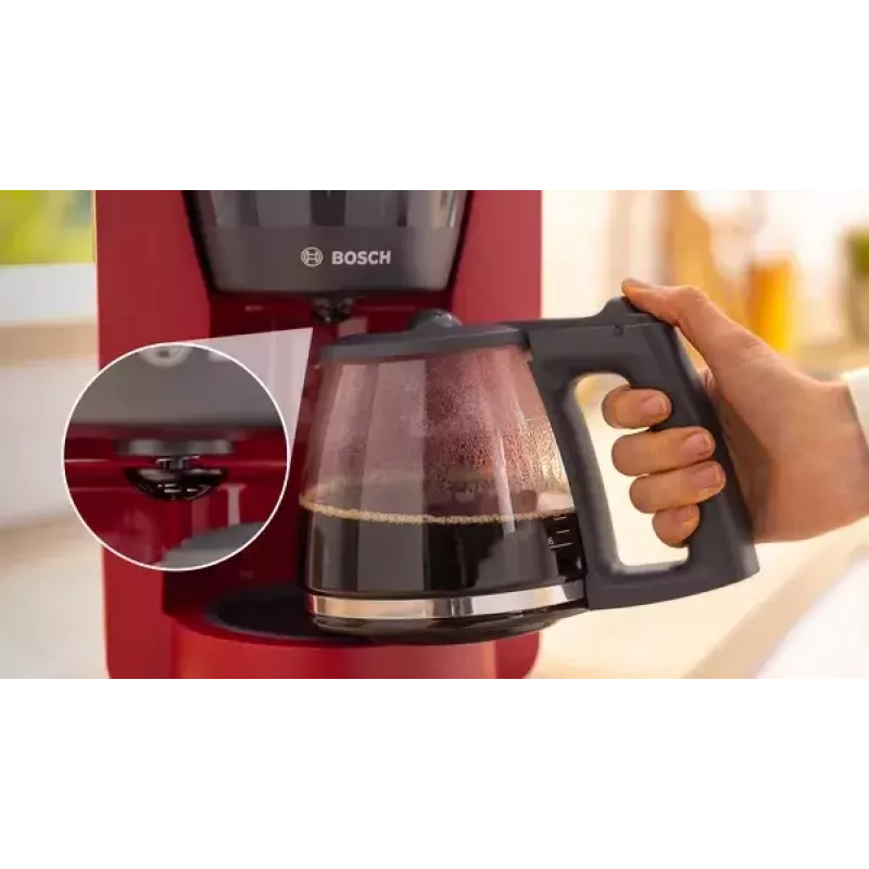 Pilienveida kafijas automāts Bosch TKA2M114 — 1,25 L ūdens tvertne, 15 krūzēm, sarkans